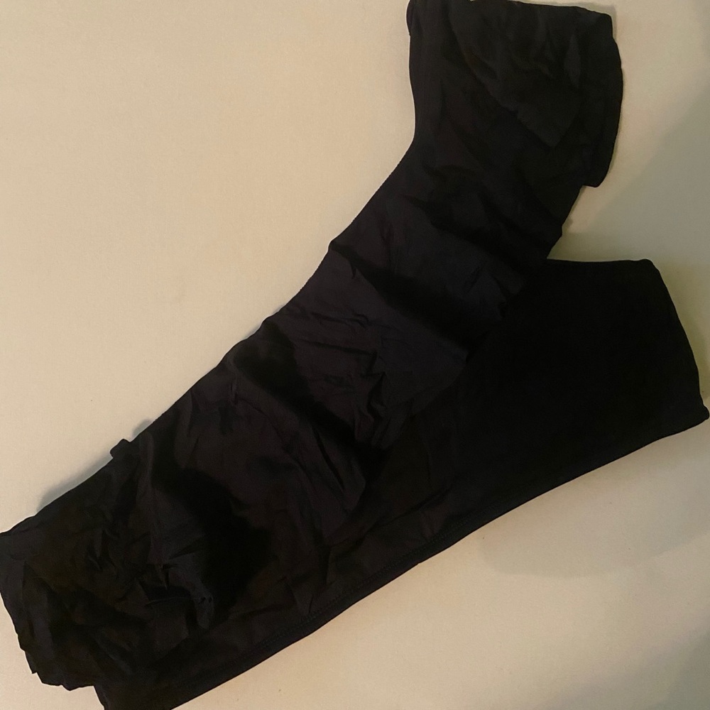 Black one shoulder ruffle bikini top